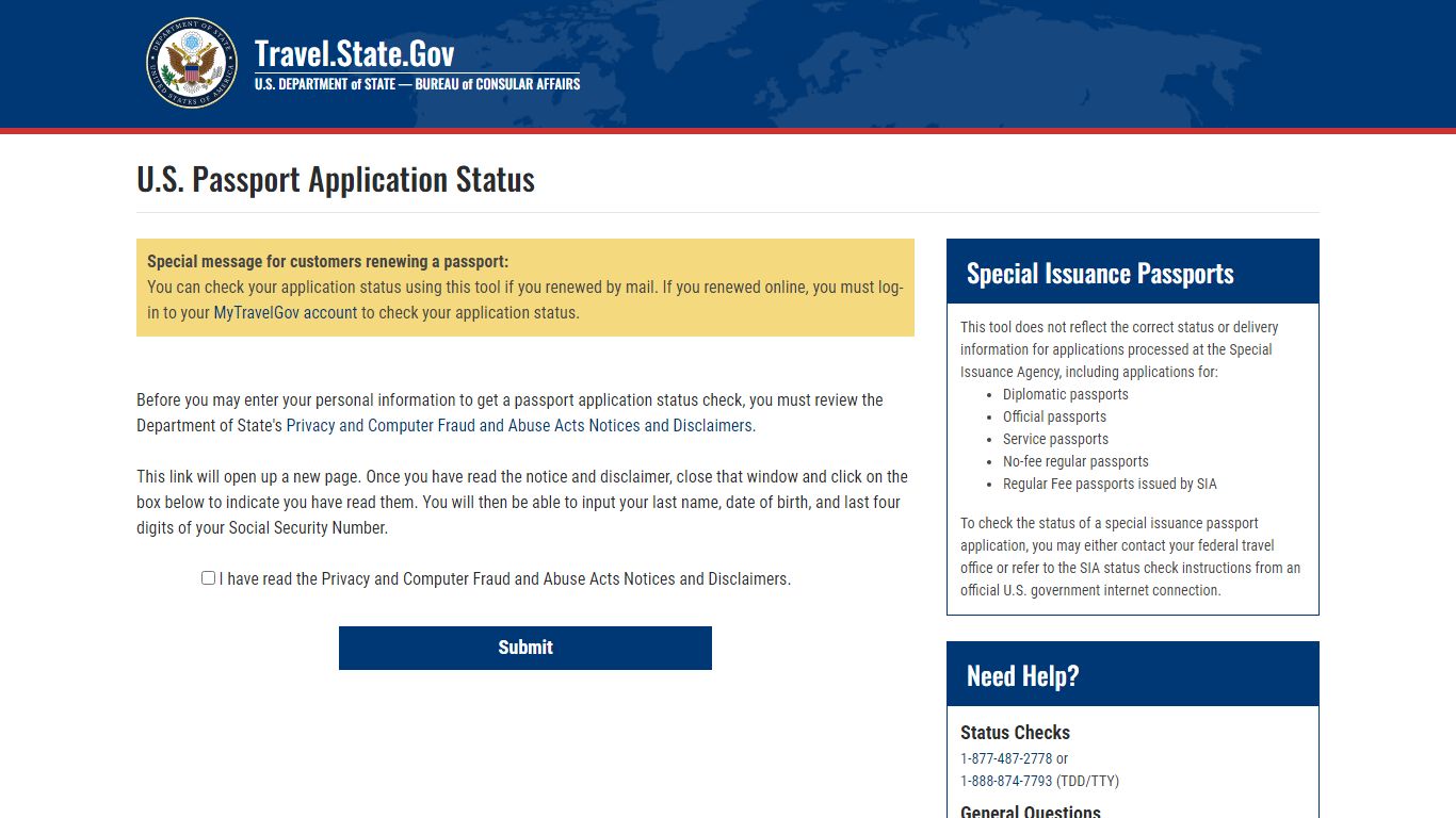 U.S. Passport Application Status
